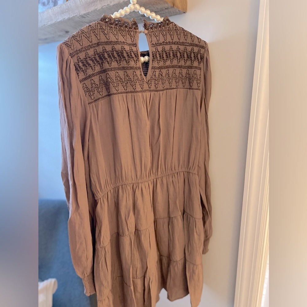 Blu Pepper Brown Tiered Midi Dress with Smocked Yoke - Picture 2 of 3